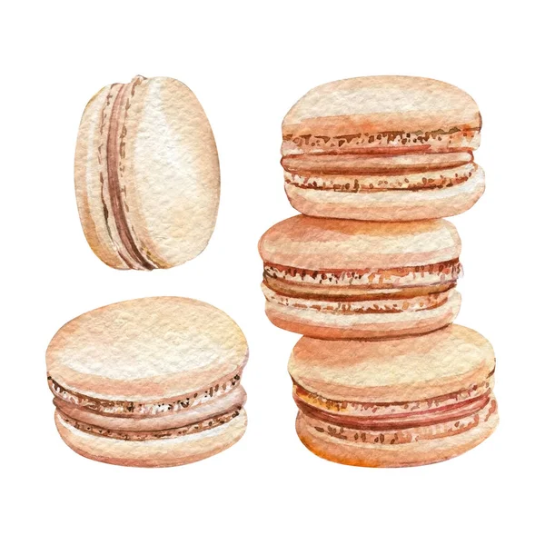 Macaroon akvarell ritning, illustration av handmålade söt — Stockfoto