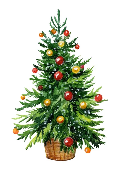 Weihnachtsbaum, Aquarell-Handzeichnung auf weißem Hintergrund. Vintage-Stil — Stockfoto