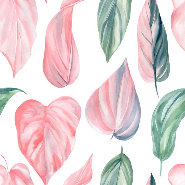 Floral τροπικό μοτίβο Seamless φύλλα φοίνικα, ακουαρέλα εικονογράφηση, σχεδιασμός ζούγκλας — Φωτογραφία Αρχείου