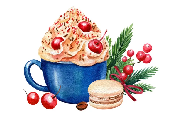 Weihnachtsgebäck und Heißgetränk. Aquarell-Illustrationen, für Ihre festlichen Projekte, Einladungskarten, Grußkarten — Stockfoto