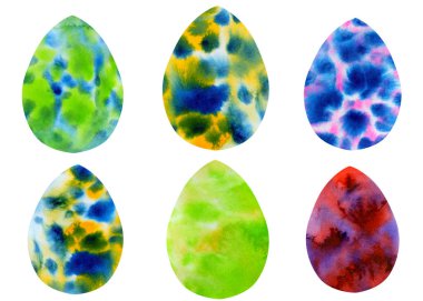 İzole edilmiş beyaz arkaplanda parlak yumurtalar, suluboya çizimi