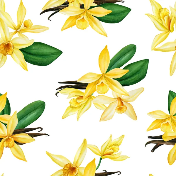 Tropický bezešvý vzor. Vanilkové květiny. květinové léto — Stock fotografie