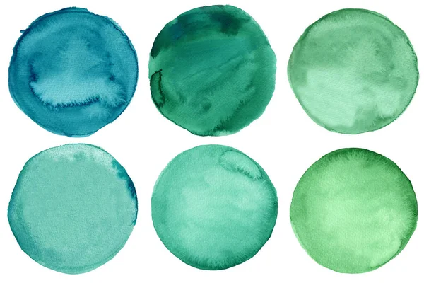 Watercolor circles for design, abstract illustration, on a white background. blue and green — Stockfoto