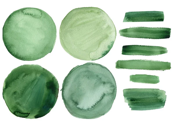 Set of green watercolor circles, illustration, on a white background. watercolor style — Stockfoto