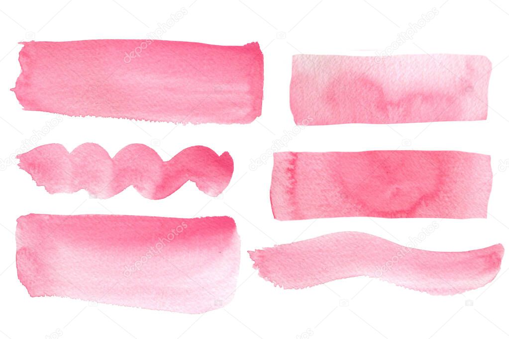 Watercolor hand drawing, pink abstract background brush texture design, isolated on white