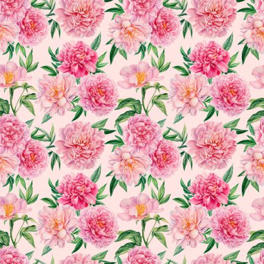 Yapraklı ve çiçekli pürüzsüz desen, gül. Suluboya çizimi, dijital biber 