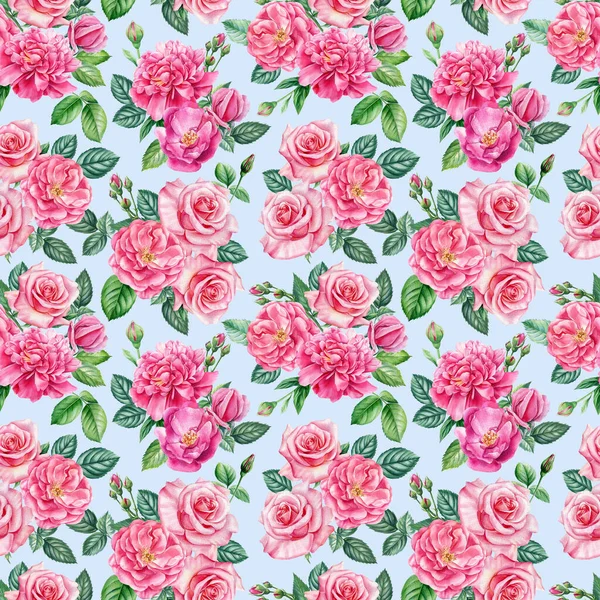 Υδατογραφία Απρόσκοπτη μοτίβο λουλούδια τριαντάφυλλα. Floral σχεδιασμός — Φωτογραφία Αρχείου
