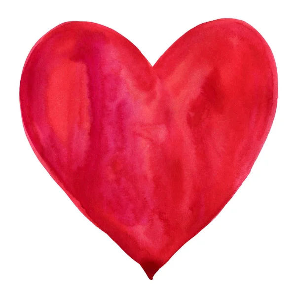 Aquarela coração vermelho em um fundo branco. Dia dos namorados, amor — Fotografia de Stock