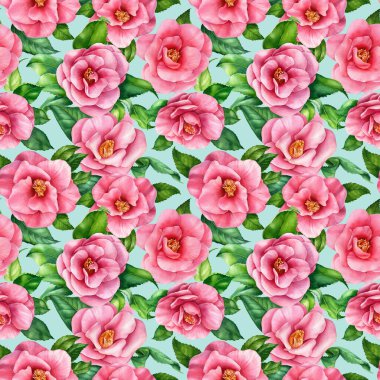 Suluboya Kamelya çiçekleri, pürüzsüz desen