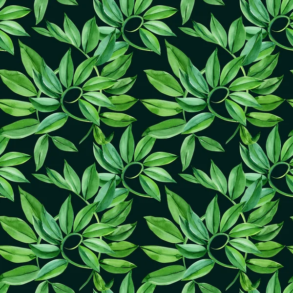Aquarell nahtlose Musterzweige mit tropischen Blättern. Dunkles glamouröses helles Hintergrunddesign. — Stockfoto