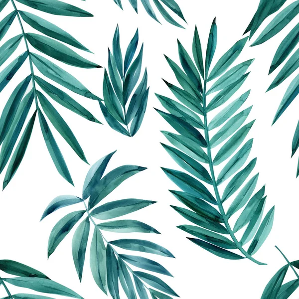 Folhas de aquarela Ramo de modelo de uma palmeira. Textura sem costura. — Fotografia de Stock