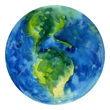 Bir dizi suluboya gezegen, izole edilmiş beyaz arkaplan, boşluk, çizim, el çizimi