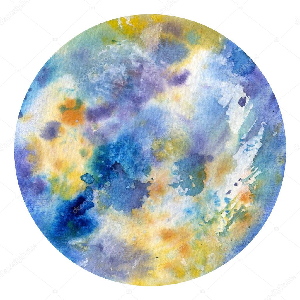 Mercury planet, isolated white background, watercolor illustration, hand drawing