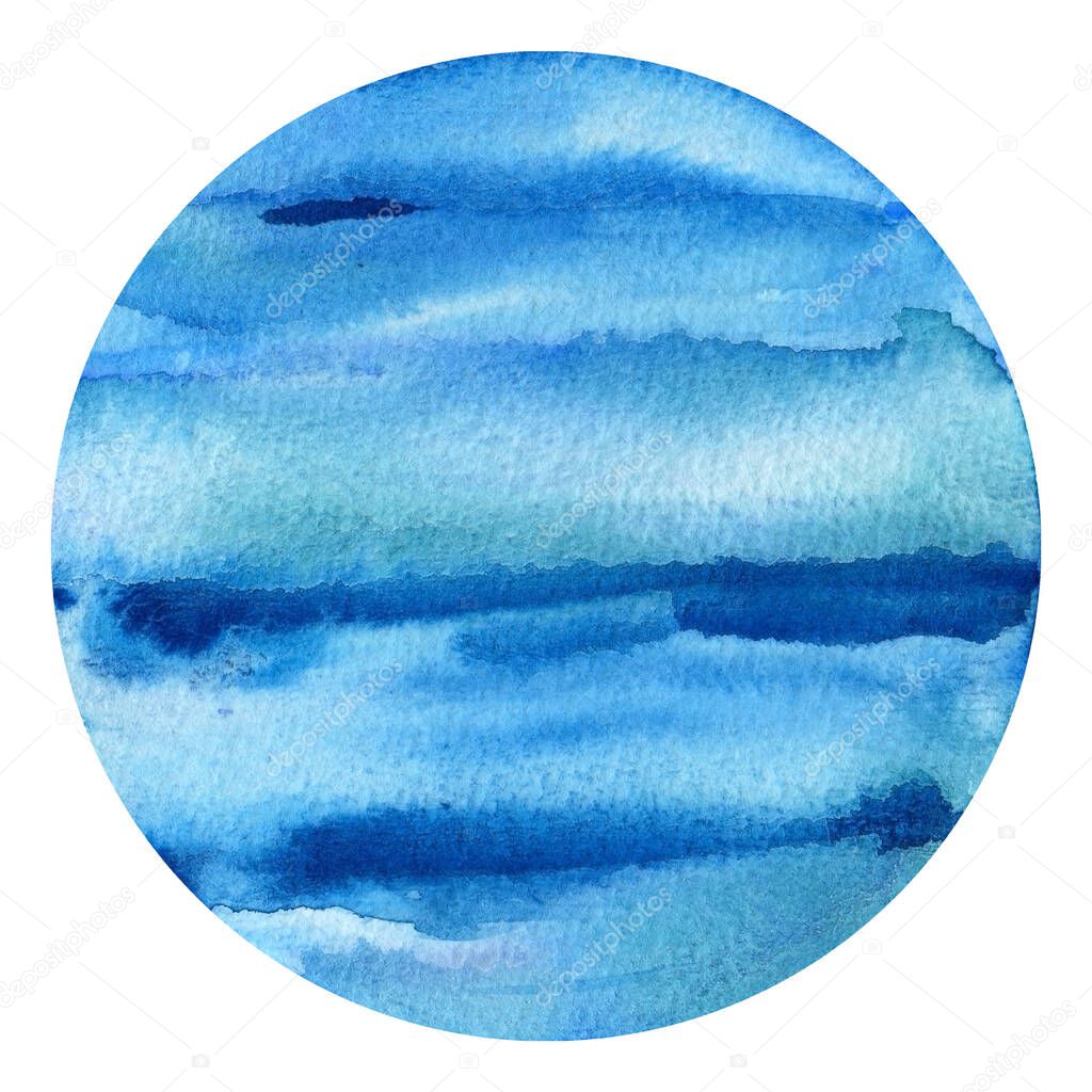 Uranus watercolor planets, isolated white background, space illustration, hand drawing