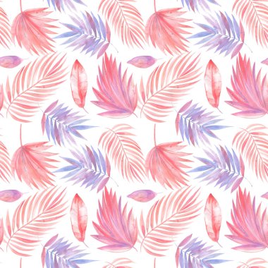 Pembe tropikal palmiye yapraklarıyla kusursuz desen, dijital baskı tekstil duvar kağıdı