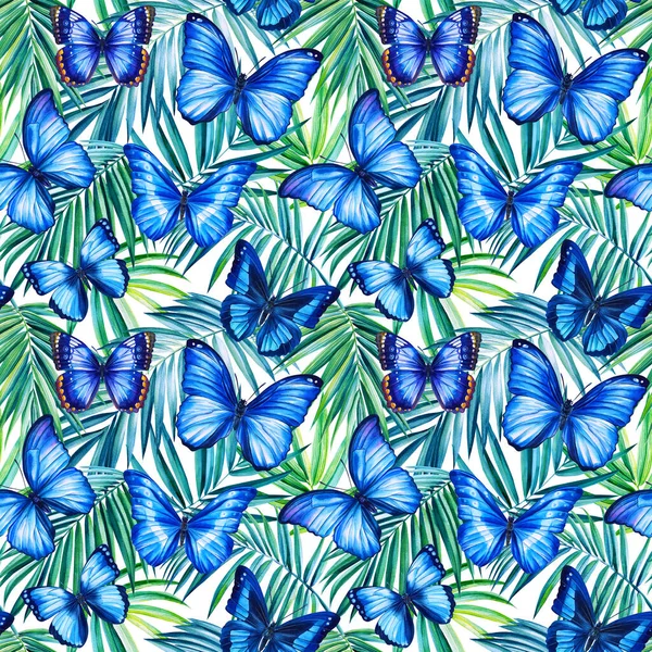 Tropical background. Butterfly pattern for decoration. Seamless pattern for textile. Watercolor painting