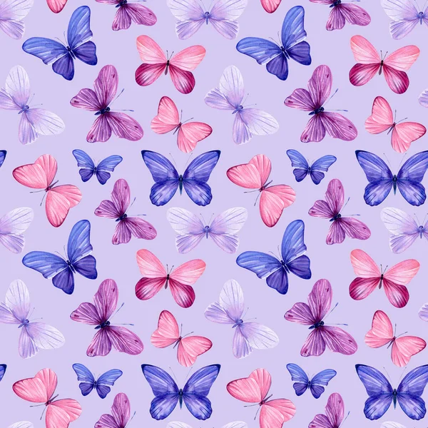 Seamless patterns. Watercolor butterflies on an isolated background. — Stock Photo, Image