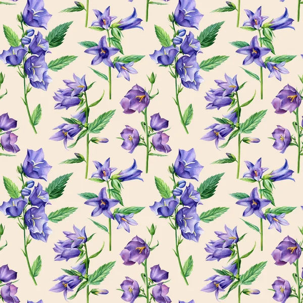 Vintage flowers, bluebell. Watercolor flowers. Seamless patterns — стоковое фото