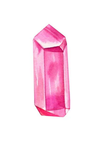 Watercolor pink crystal isolated on white background, minerals, amethyst, quartz illustration — Fotografia de Stock