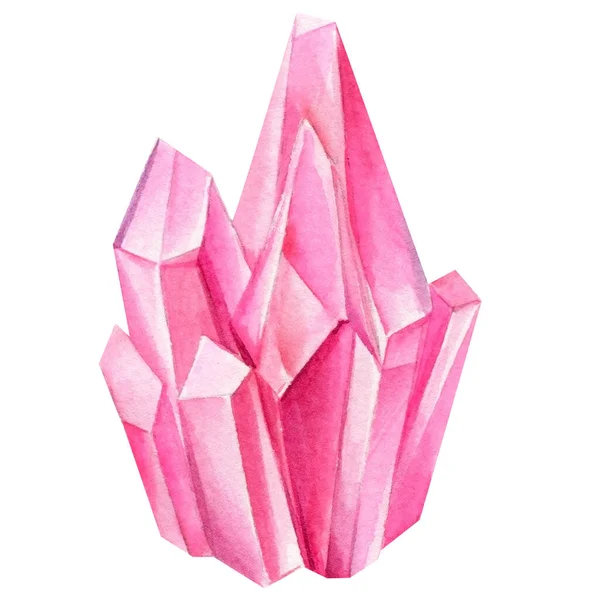 Pink crystal isolated on white background, watercolor illustration pastel colors —  Fotos de Stock