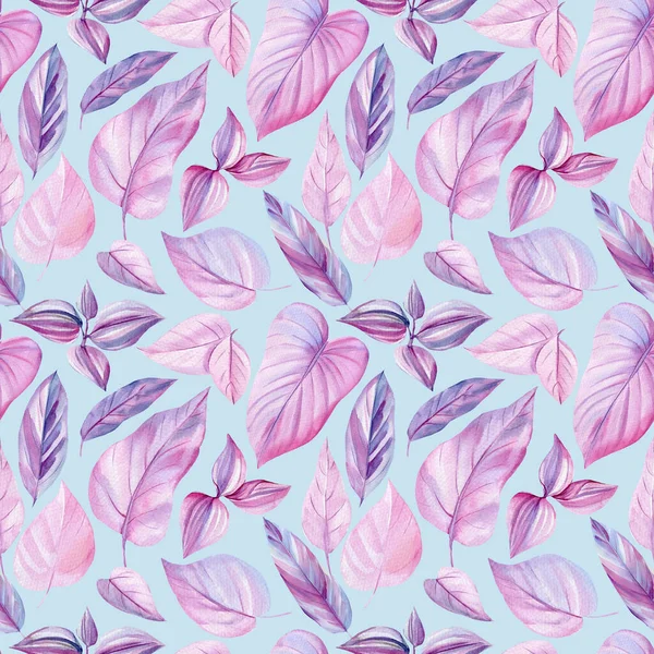 Watercolor pink tropical leaves. design for wallpaper, wrapping paper, background, fabric. seamless pattern — Stock Photo, Image