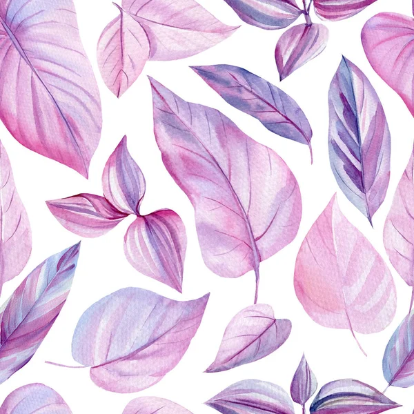ピンクの熱帯の葉。壁紙、包装紙、背景、生地のためのパターンデザイン。シームレスな背景 — ストック写真