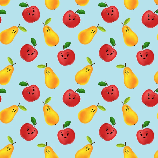 Pear and apple fruit background, seamless pattern. — 스톡 사진