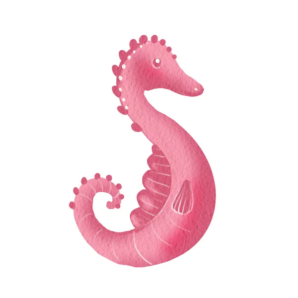 Hand painted pink seahorse, watercolor illustration — стоковое фото