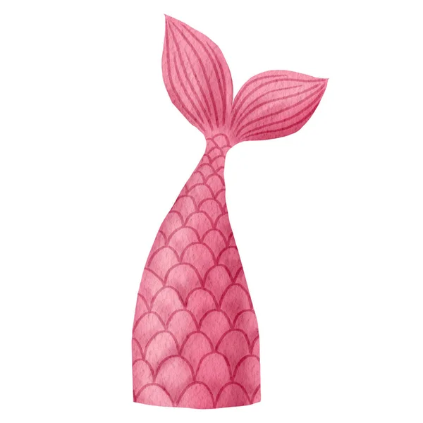 หางนางเงือกสีชมพู ภาพวาดสีน้ําด้วยมือ — ภาพถ่ายสต็อก