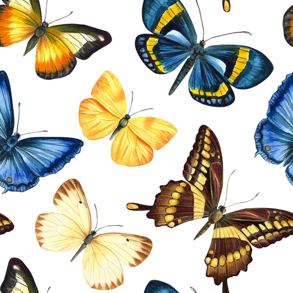 Tropical butterflies. Watercolor seamless pattern. Design for fashion, fabric, textile — ストック写真