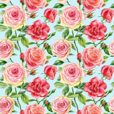 El yapımı suluboya güller. Moda olmayan çiçek desenleri