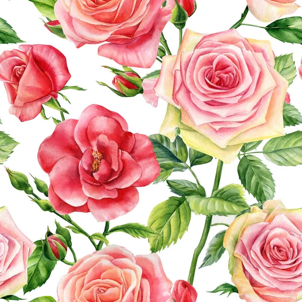 Vintage roses. Seamless floral pattern. Hand drawn watercolor botanical illustration — Stock Photo, Image