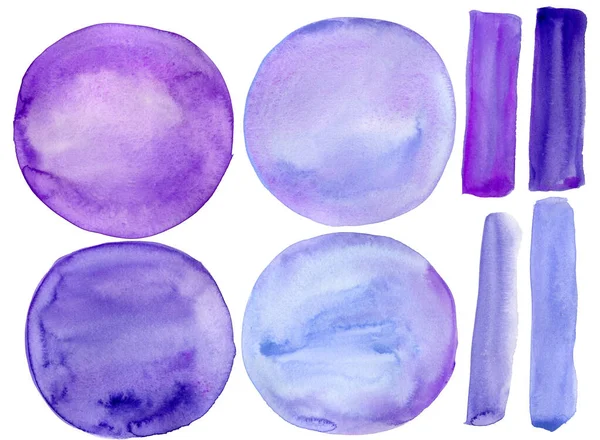 Círculos Púrpura Conjunto Elementos Abstractos Sobre Fondo Blanco Aislado Acuarela —  Fotos de Stock