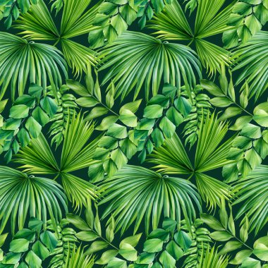 Kusursuz desen. Beyaz arka planda tropik çiçekler ve yeşil yapraklar. - Evet. Yüksek kaliteli illüstrasyon