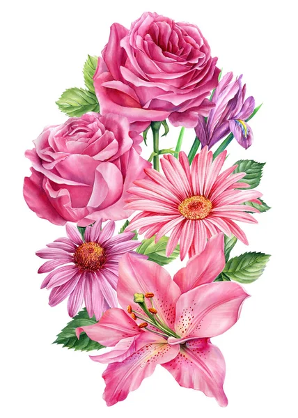 Legen Sie Blumen Isoliert Auf Weißem Hintergrund Lotus Rose Hortensie — Stockfoto