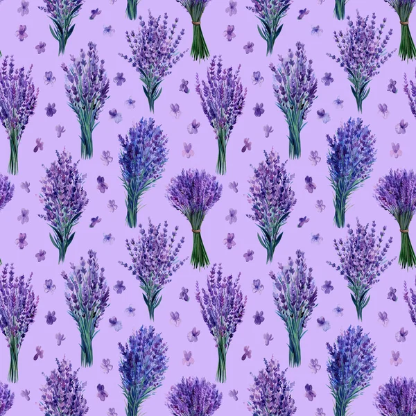 Lavender Flowers Seamless Pattern Watercolor Illustration Vintage Flowers Card Wallpaper — 图库照片