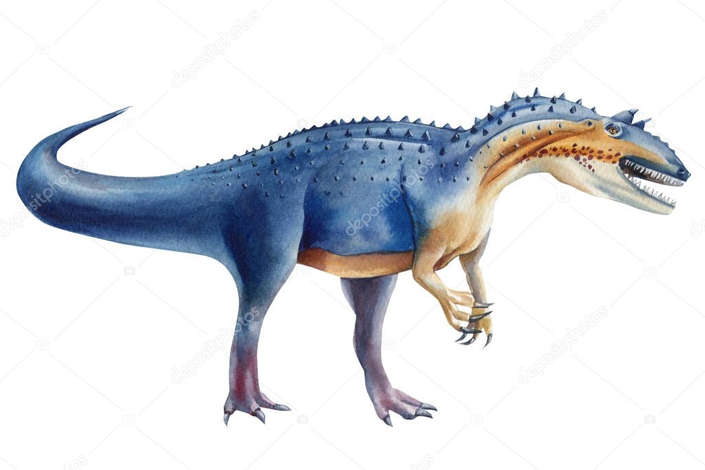 Watercolor realistic dinosaur isolated on white background. Hand painted Dinosaurs illustration. High quality illustration