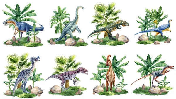 Realistic Dinosaur Isolated White Background Hand Painted Watercolor Dinosaurs Illustration — Photo