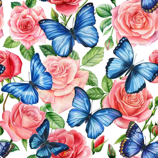 Virág Zökkenőmentes Minta Rózsák Akvarell Flóra Illusztráció Kiváló Minőségű Illusztráció — Stock Fotó