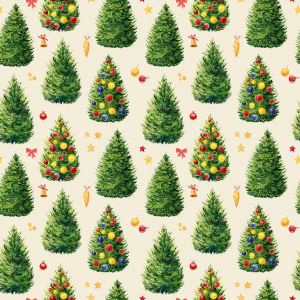 Festive Seamless Pattern Watercolor Christmas Tree Design Happy New Year — Stok fotoğraf