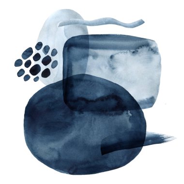 Dark blue Watercolor shape and dots on isolated white background, abstract indigo elements. High quality illustration
