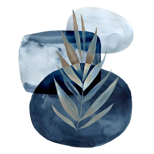 Dark Blue Leaves Abstract Watercolor Geometric Elements Isolated White Background — Stok fotoğraf