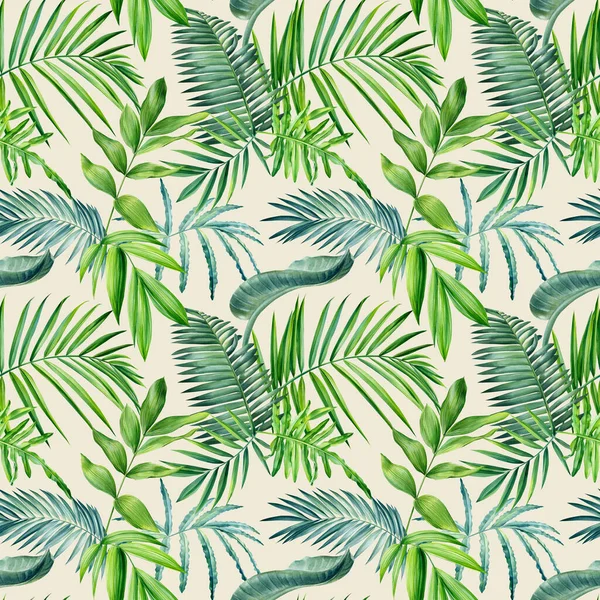 Tropical palm leaves, watercolor illustration, botanical painting, Seamless pattern, digital paper. High quality illustration