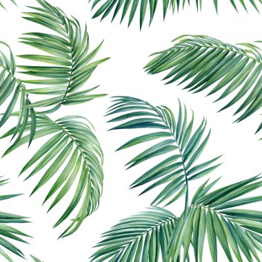 Seamless pattern, tropical palm leaves, watercolor illustration, botanical painting, jungle design. High quality illustration