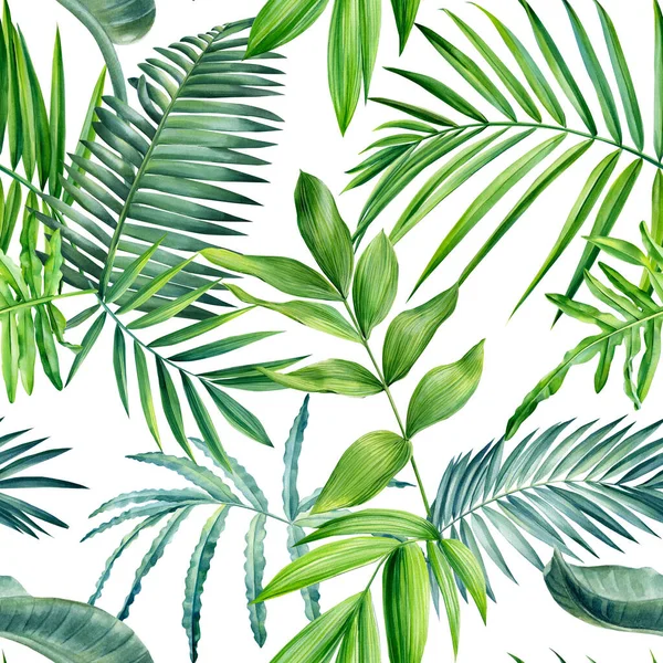 Tropical Palm Leaves Watercolor Illustration Botanical Painting Seamless Pattern Digital — Zdjęcie stockowe