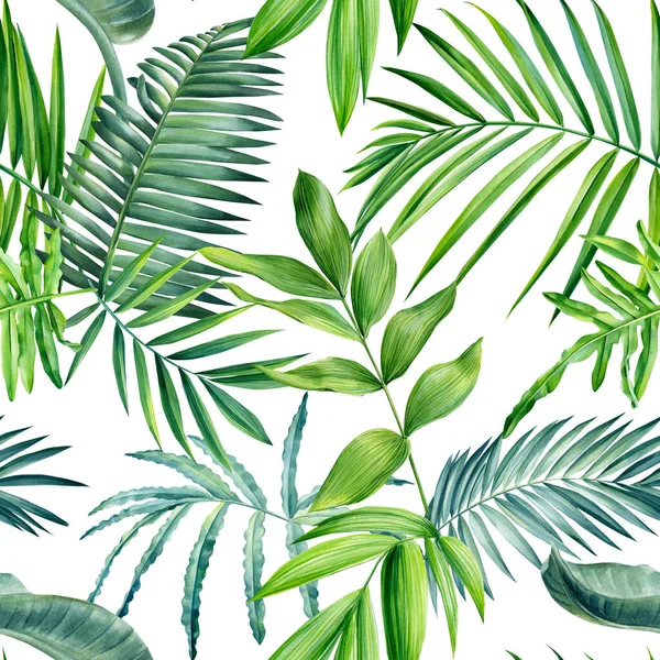 Tropical palm leaves, watercolor illustration, botanical painting, Seamless pattern, digital paper. High quality illustration
