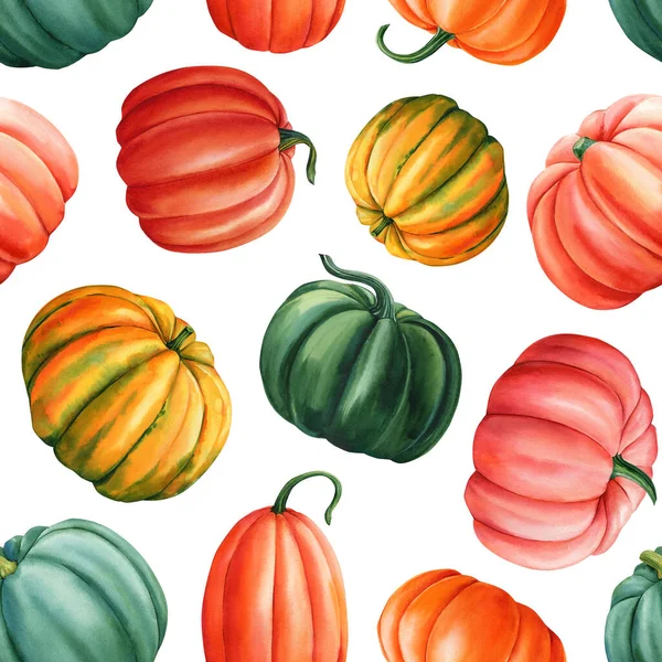 Patrón Sin Costuras Verduras Acuarela Calabaza Multicolor Ilustración Alta Calidad — Foto de Stock