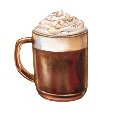 Beyaz arka planda izole edilmiş suluboya cam kahve fincanı. Yüksek kaliteli illüstrasyon