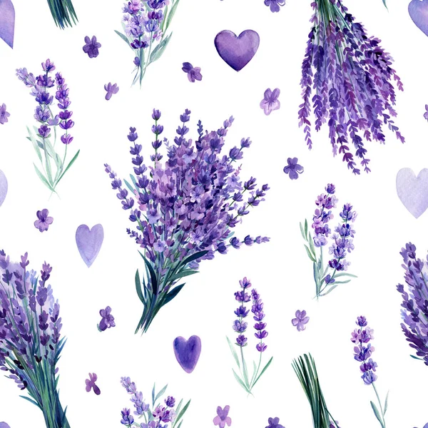 Flores Lavanda Padrão Sem Costura Fundo Floral Ilustração Aquarela Desenho — Fotografia de Stock
