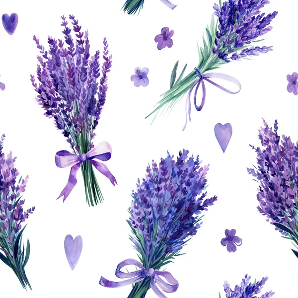 lavender flower, bouquet of lavender flowers on an isolated white background, watercolor illustration, seamless pattern . High quality illustration